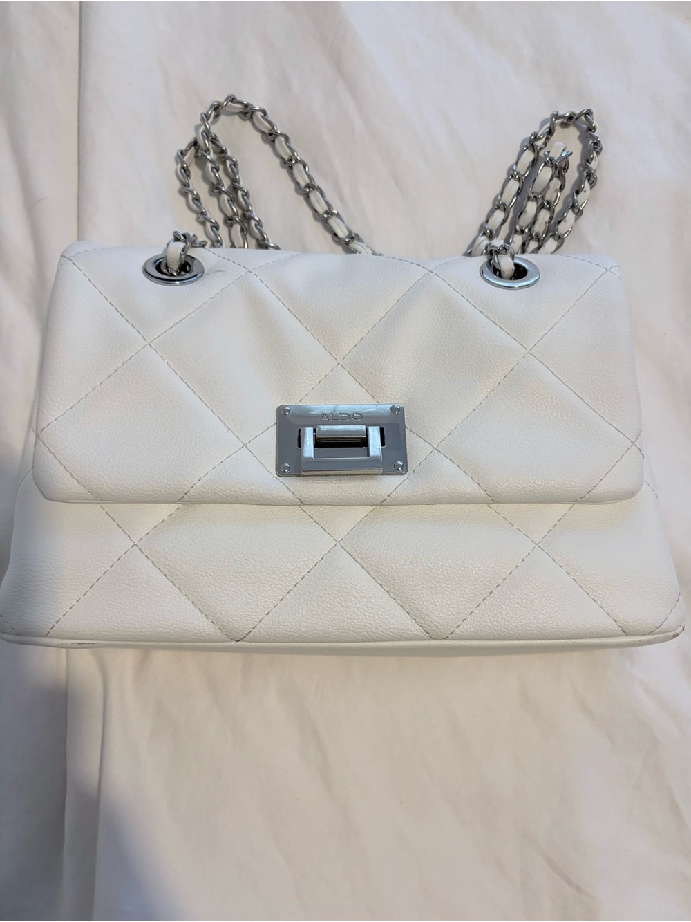 Aldo White Quilted Chain-Handle Shoulder Bag